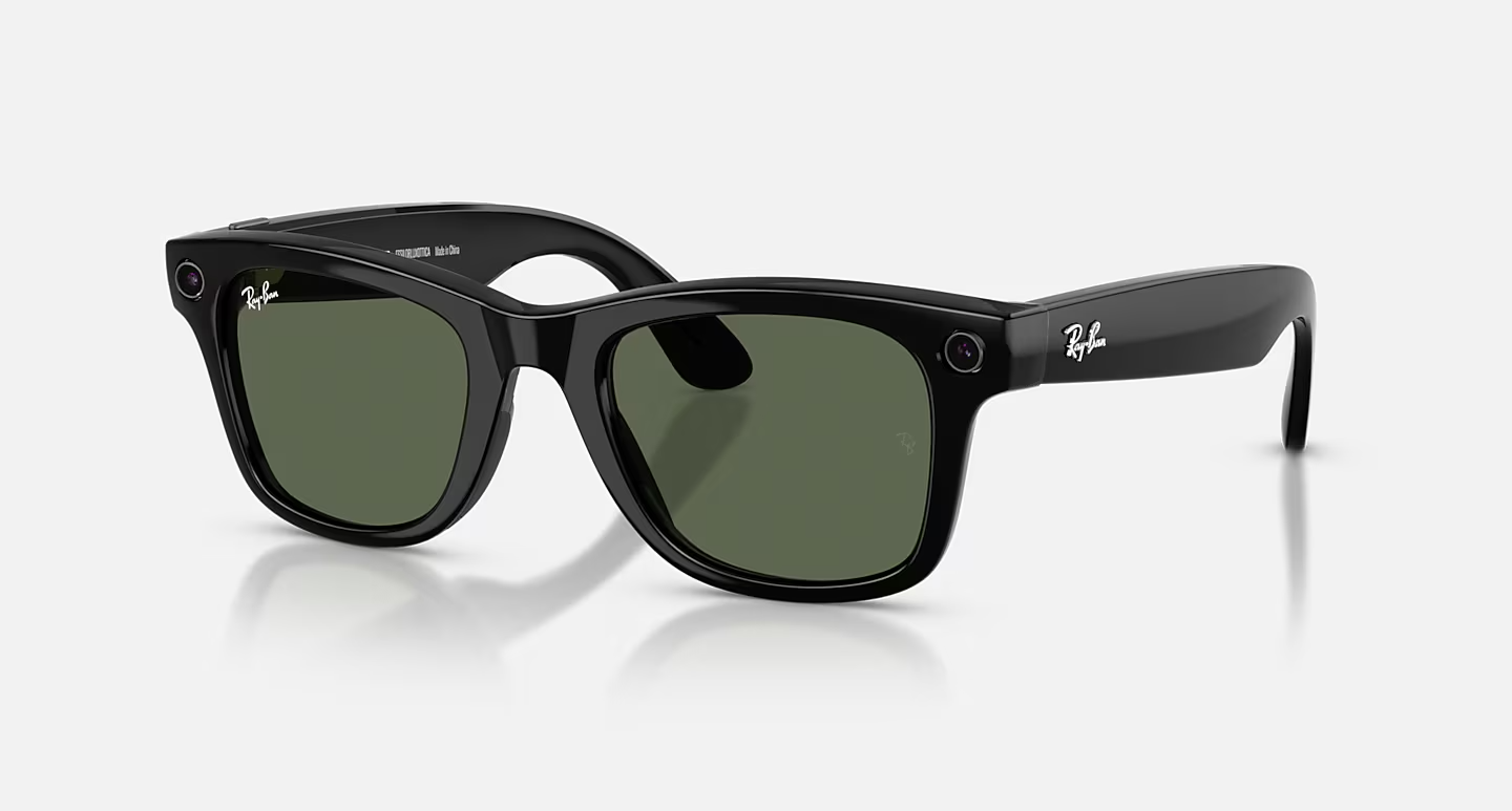 Ray-Ban Meta Wayfarer (Gen 2) Shiny Black AI Glasses with Green Lenses - Attēls 1