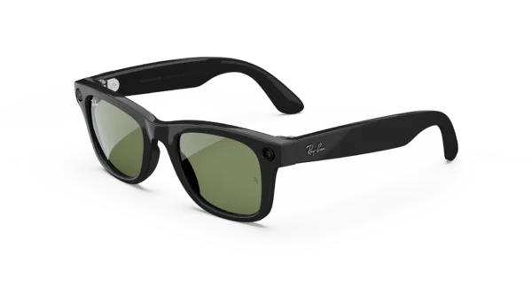 Ray-Ban Meta Wayfarer (1. paaudzes) spīdīgi melnas AI brilles ar zaļām lēcām