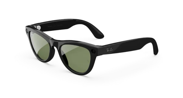 Ray-Ban Meta Skyler (2. paaudzes) spīdīgi melnas AI brilles ar zaļām lēcām