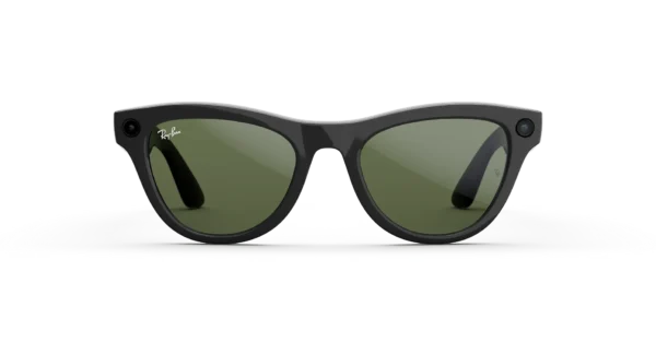 Ray-Ban Meta Skyler (Gen 2) shiny black AI glasses with green lenses - Attēls 2