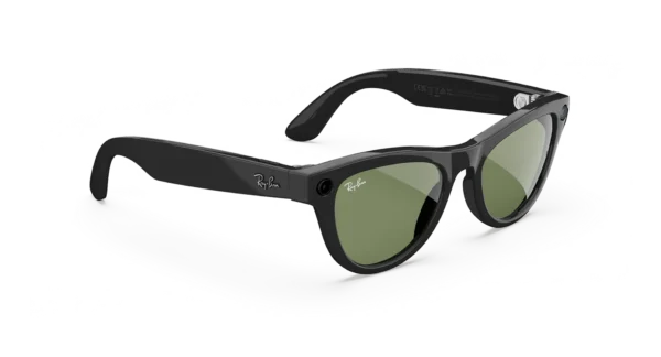 Ray-Ban Meta Skyler (Gen 2) shiny black AI glasses with green lenses - Attēls 3